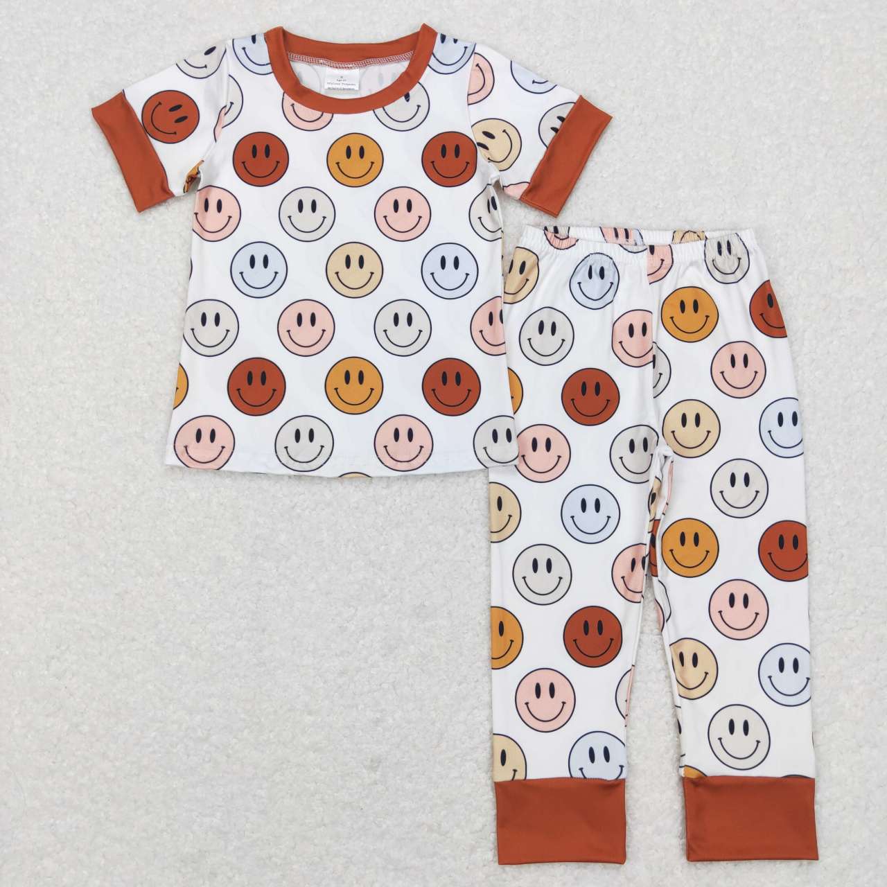 BSPO0225 Brown Smiling Face Print Boys Pajamas Clothes Set