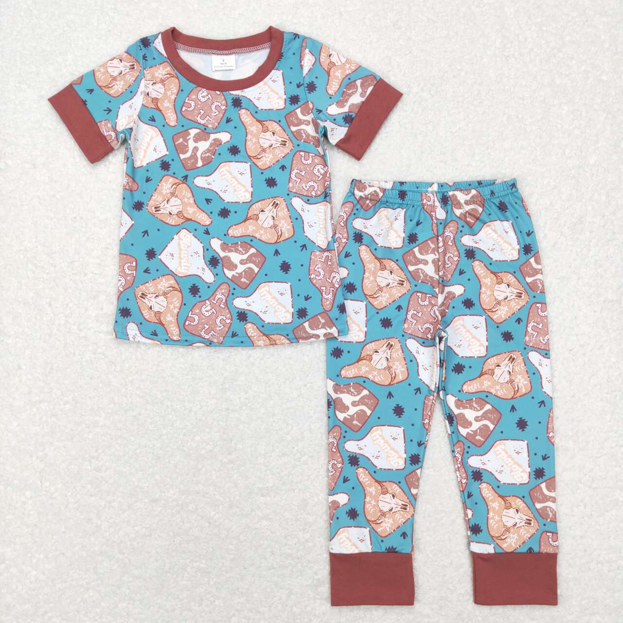 BSPO0238 Cow Tags Print Boys Western Pajamas Clothes Set
