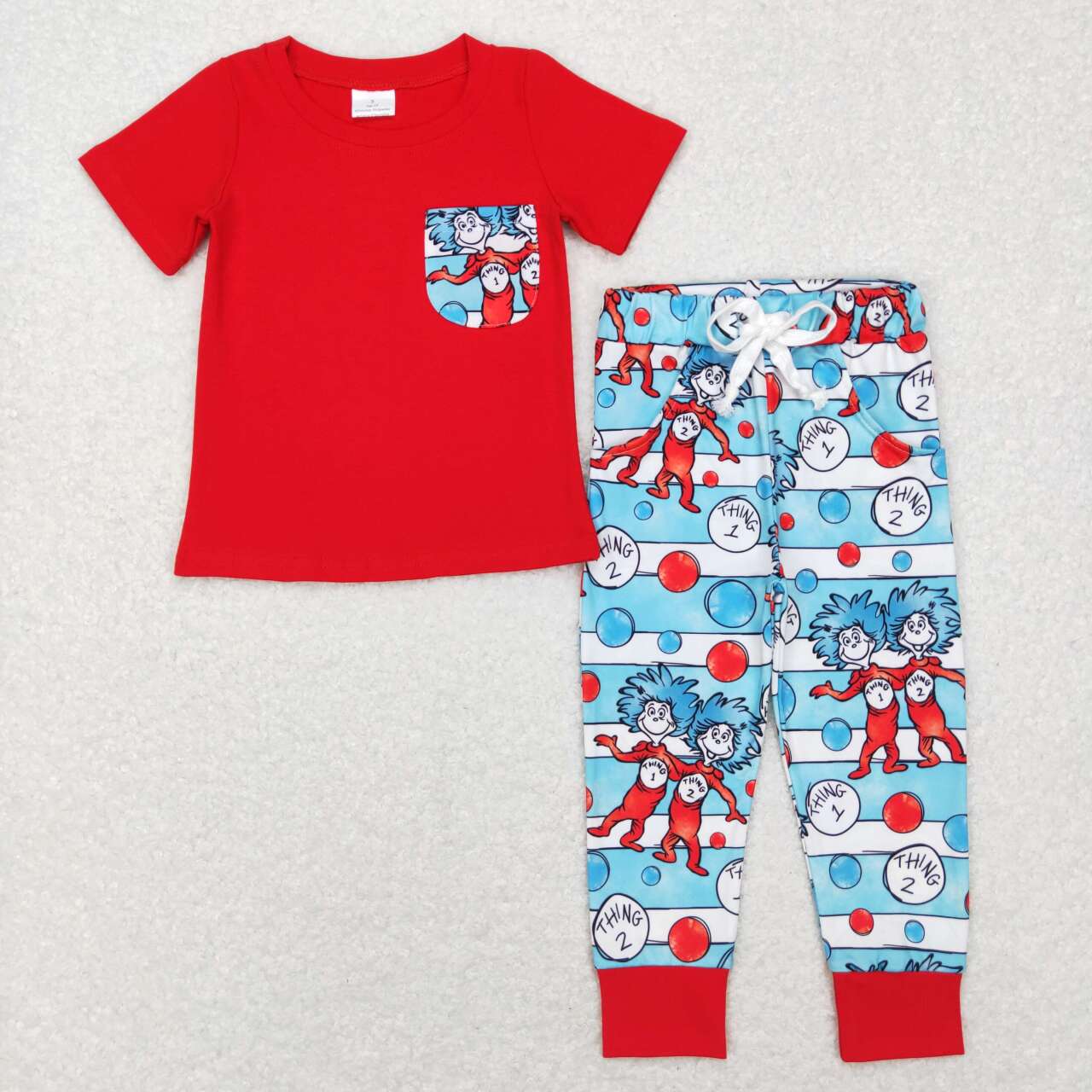 BSPO0239 Dr.Reading Print Red Pocket Top Boys Clothes Set