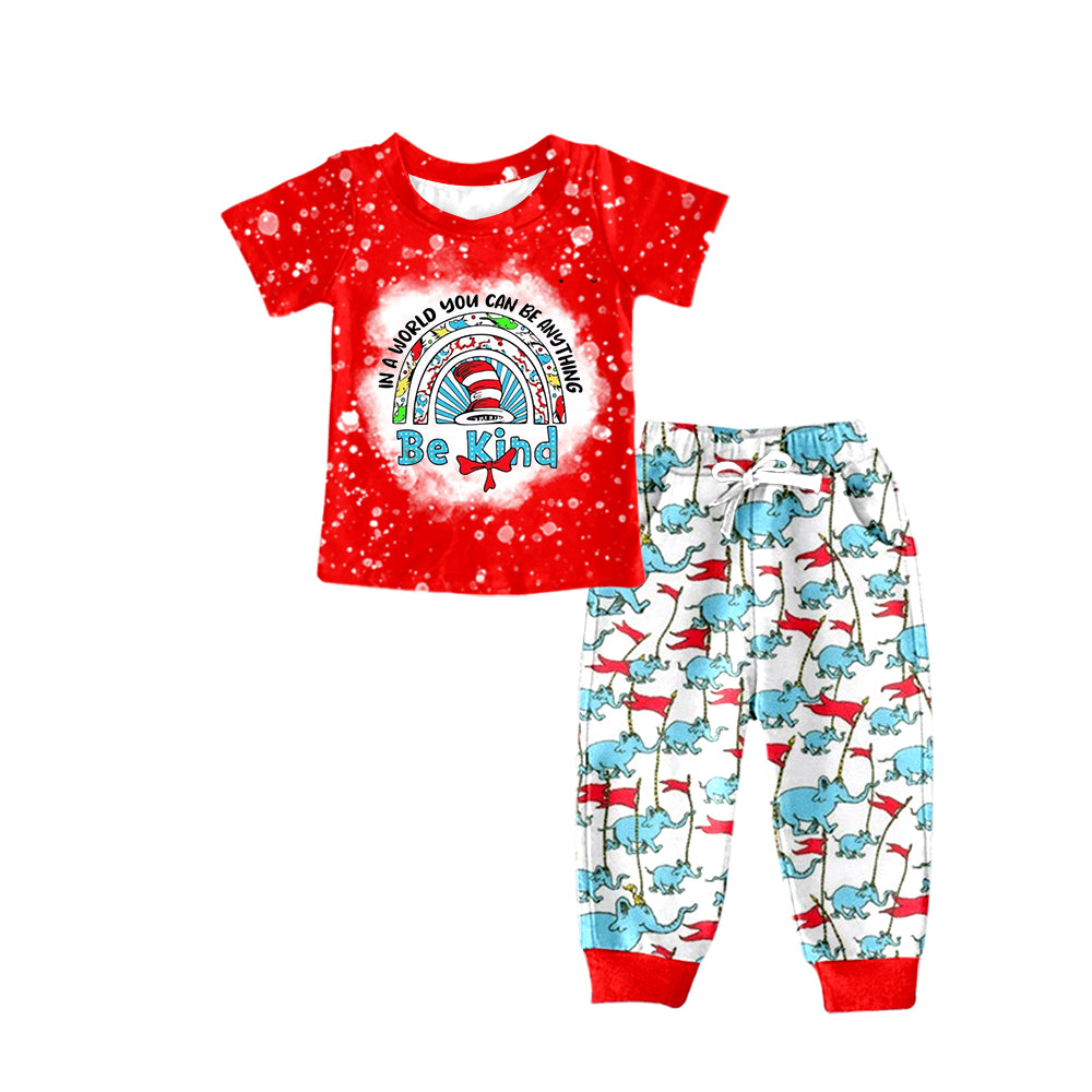 (Pre-order)BSPO0252 Be Kind Rainbow Elephant Dr. Reading Print Boys Clothes Set