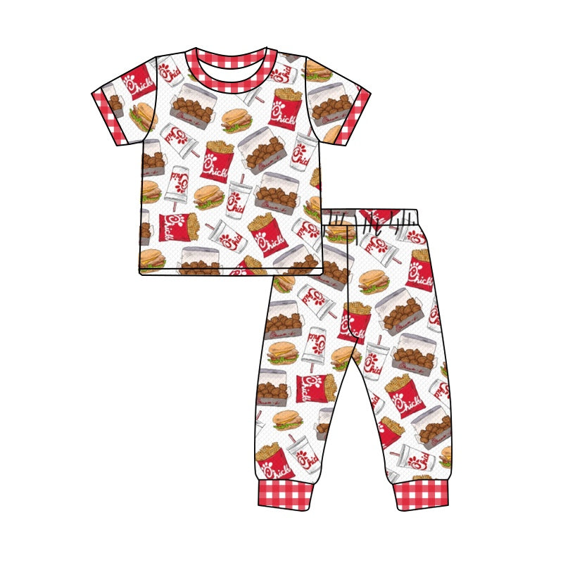 (Pre-order)BSPO0262 Hamburger Fried Chicken Print Kids Pajamas Clothes Set