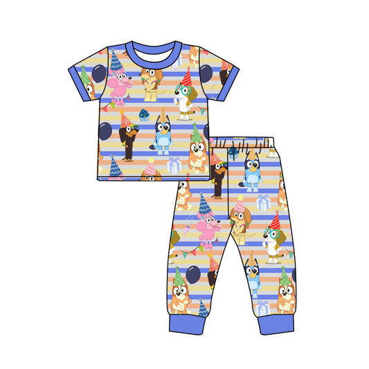(Pre-order)BSPO0295 Cartoon Dog Print Boys Happy Birthday Pajamas Clothes Set