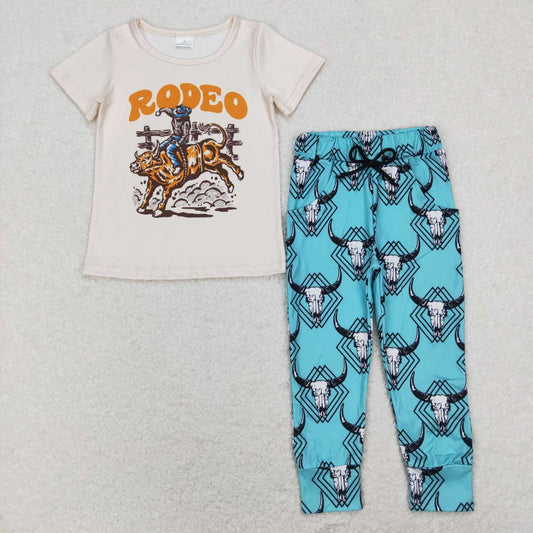 BSPO0308 Rodeo Print Blue Pants Boys Western Clothes Set