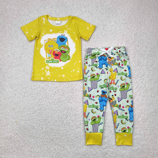 BSPO0314 Cartoon Street Teacher Yellow Top Pants Boys Clothes Set