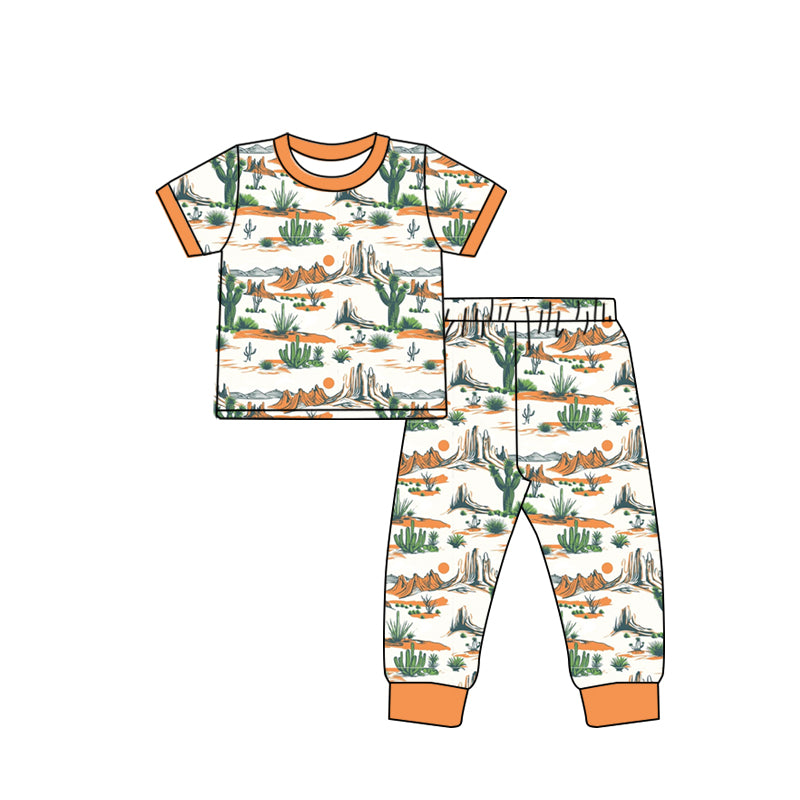 (Pre-order)BSPO0348 Cactus Western Print Boys Pajamas Clothes Set