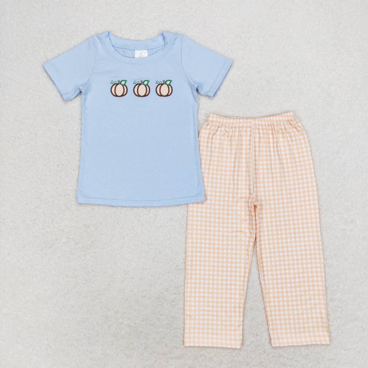 Pumpkin Embroidery Plaid Print Sibling Fall Matching Clothes
