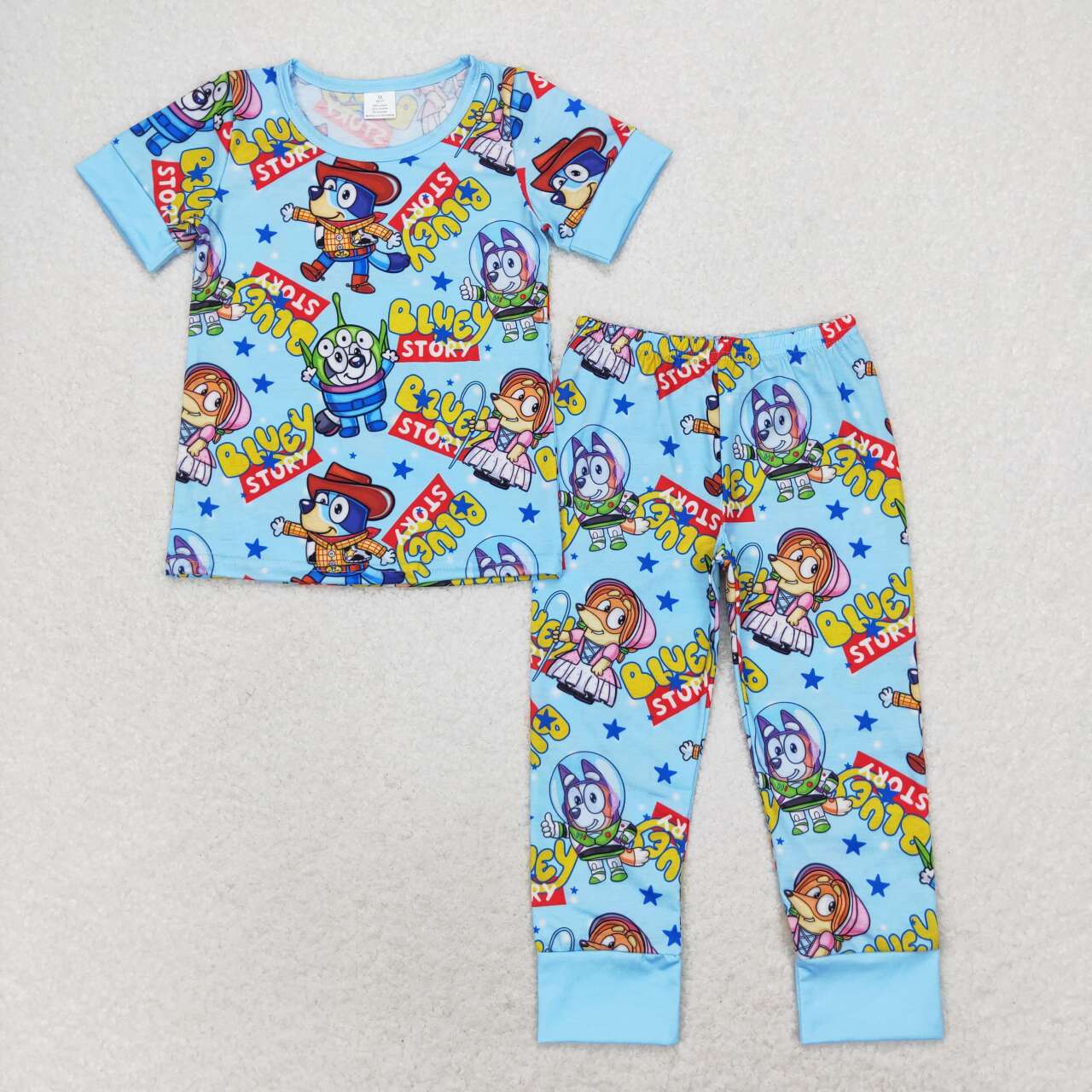 BSPO0376 Cartoon Dog Cowboy Print Boys Pajamas Bamboo Clothes Set