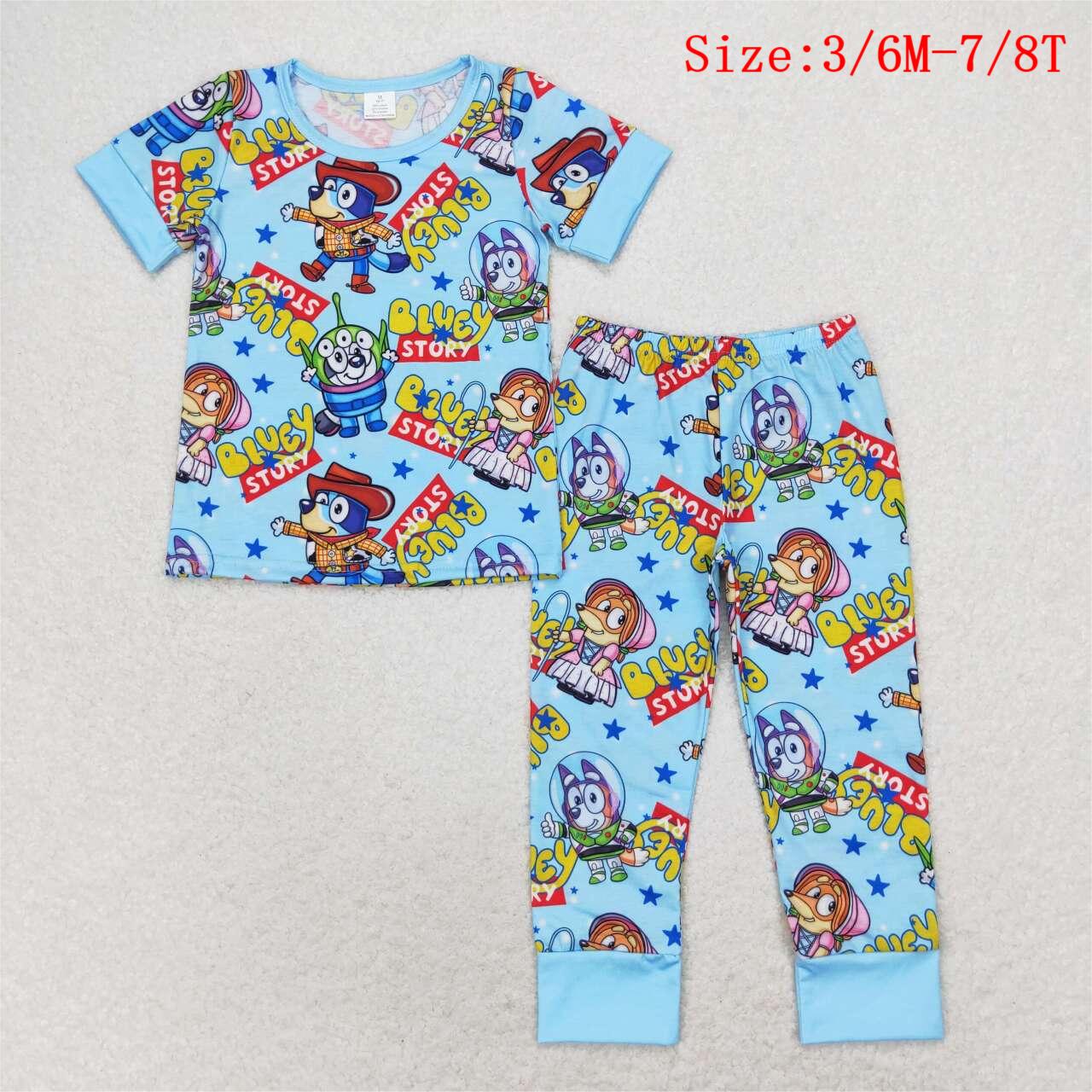 BSPO0376 Cartoon Dog Cowboy Print Boys Pajamas Bamboo Clothes Set