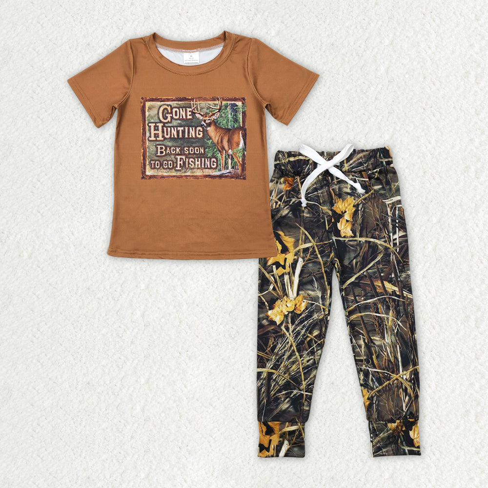 BSPO0377 Dear Brown Top Branch Camo Pants Boys Clothes Set