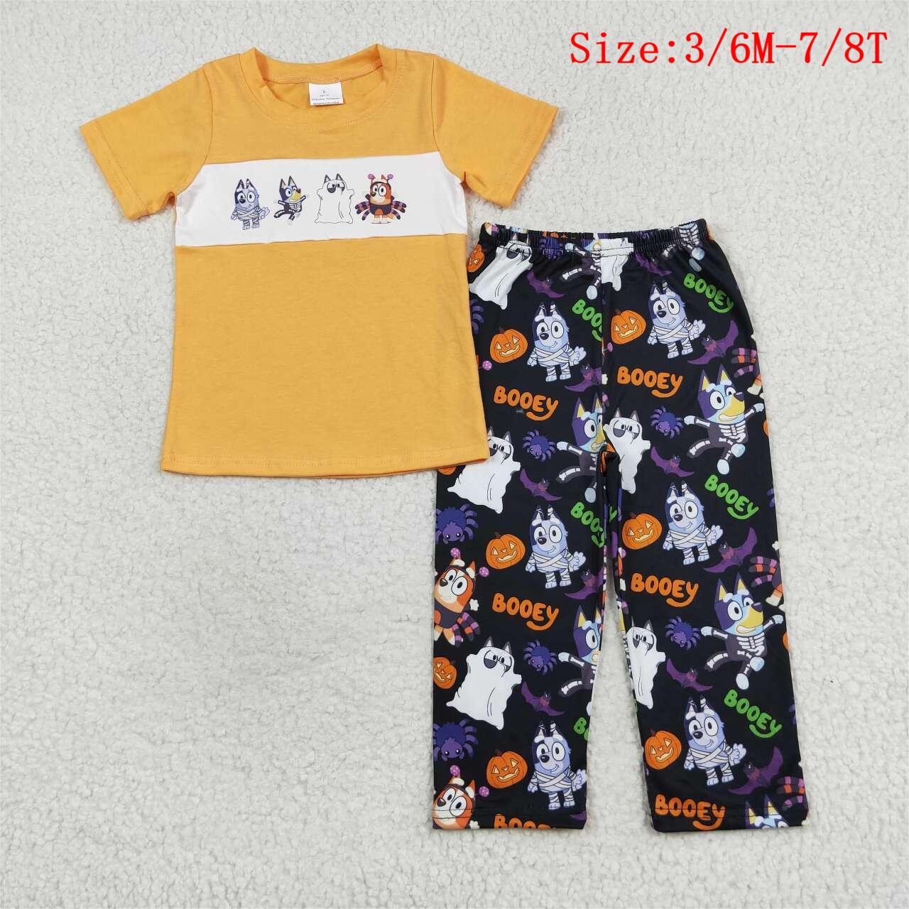 BSPO0406 Cartoon Dog Top Black Pants Boys Halloween Clothes Set