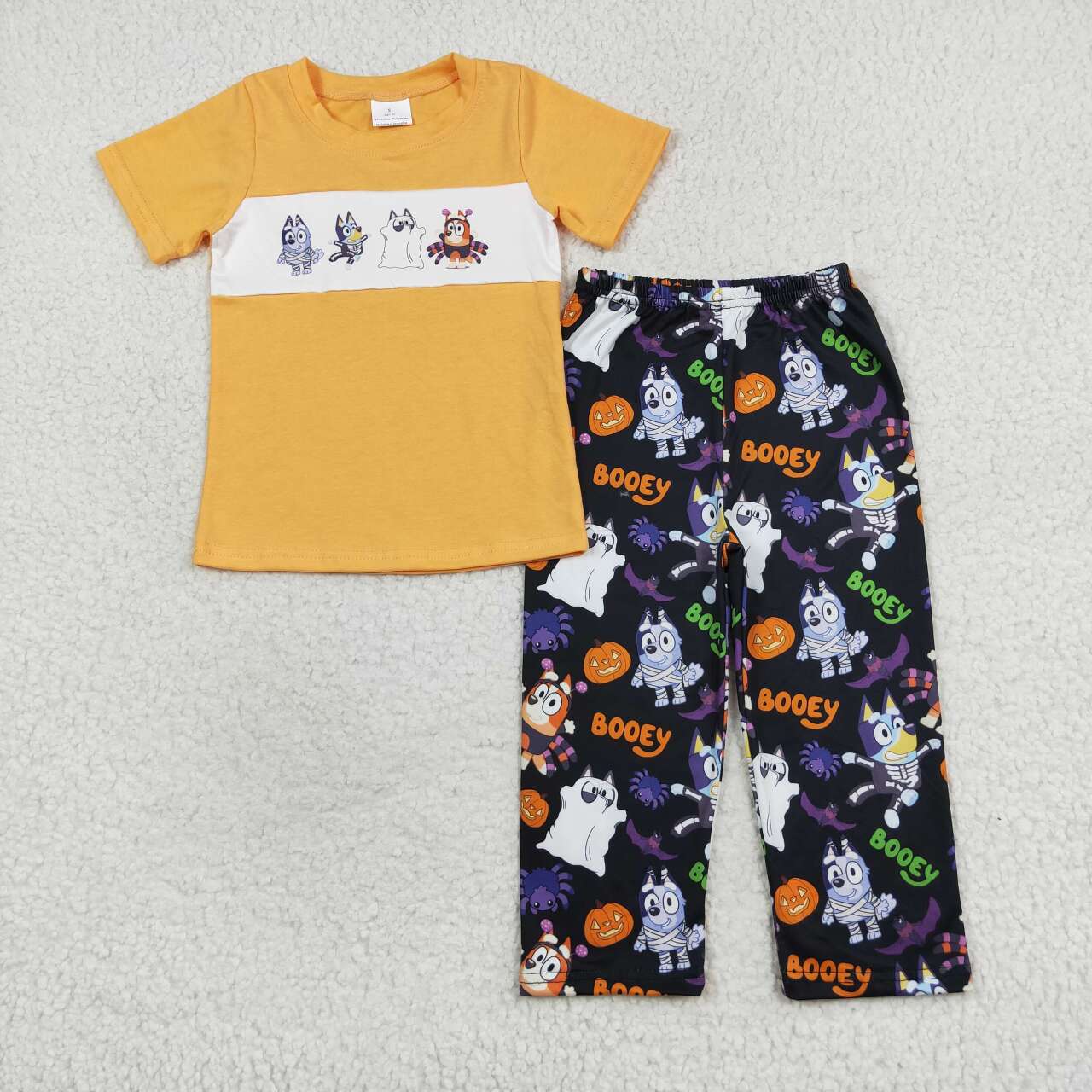 BSPO0406 Cartoon Dog Top Black Pants Boys Halloween Clothes Set