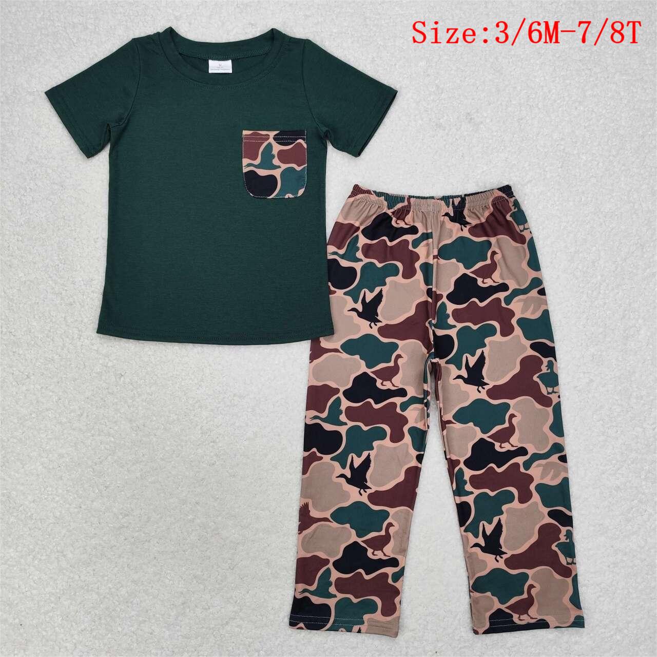 BSPO0413 Green Pocket Top Camo Pants Boys Hunting Clothes Set