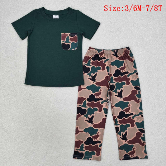 BSPO0413 Green Pocket Top Camo Pants Boys Hunting Clothes Set