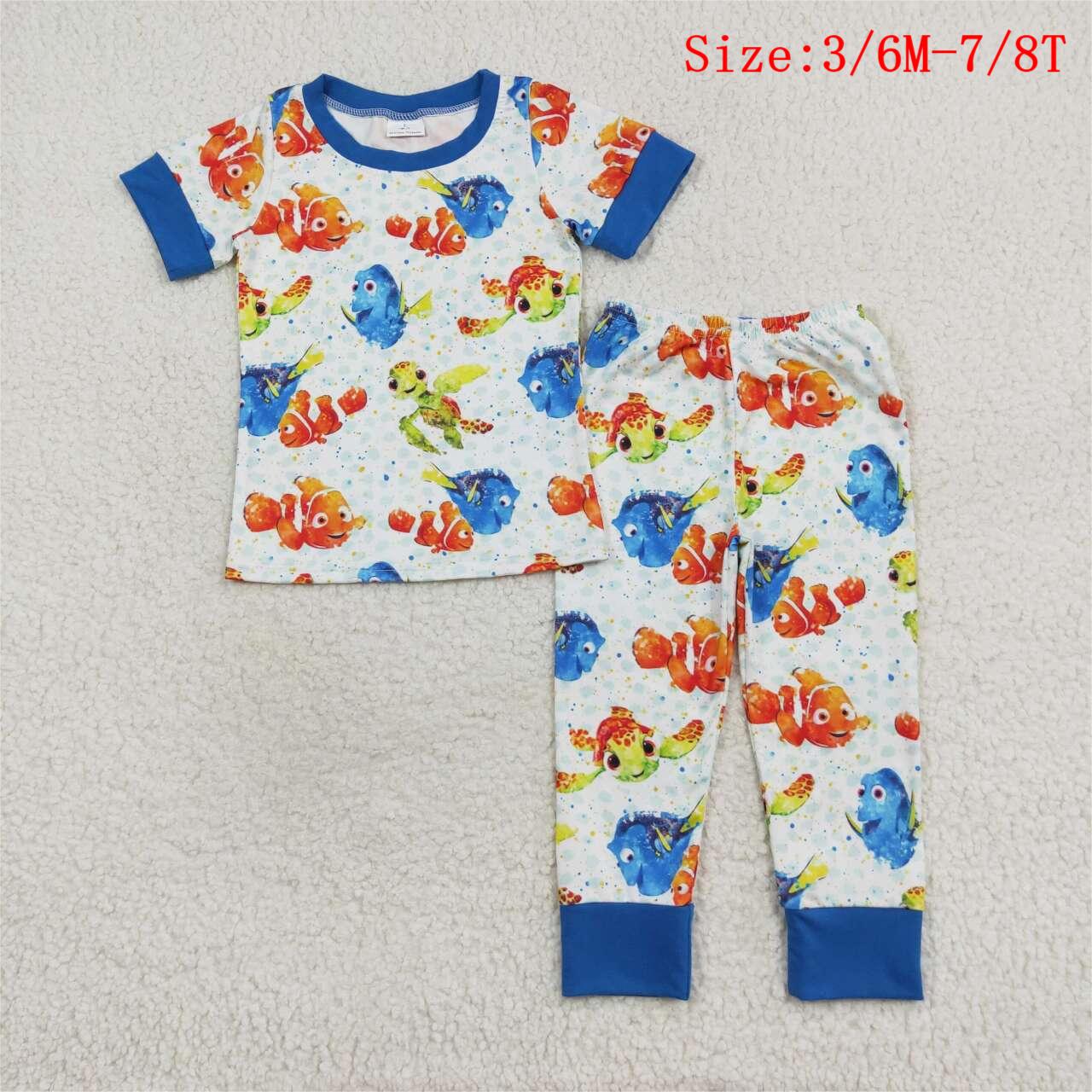 BSPO0419 Cartoon Fish Print Boys Pajamas Clothes Set
