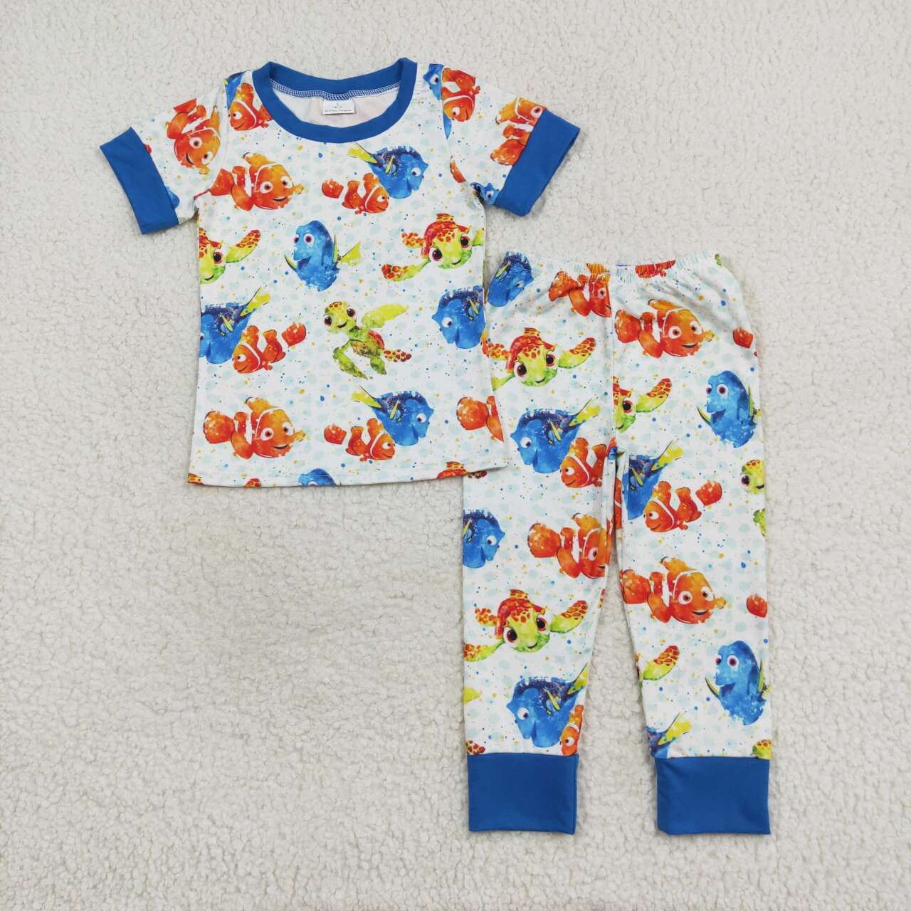 BSPO0419 Cartoon Fish Print Boys Pajamas Clothes Set