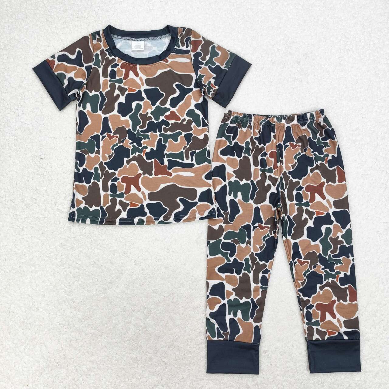BSPO0443 Dark Brown Camo Print Boys Bamboo Pajamas Clothes Set
