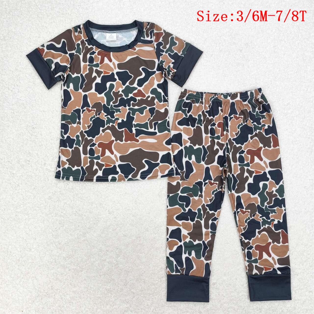 BSPO0443 Dark Brown Camo Print Boys Bamboo Pajamas Clothes Set