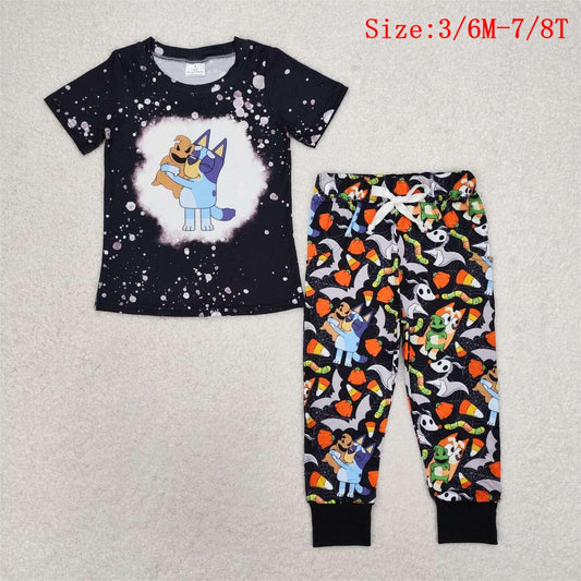 BSPO0448 Cartoon Dog Candy Print Boys Halloween Clothes Set