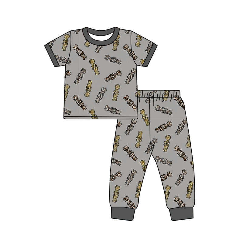 (Pre-order)BSPO0488 Duck Call Camo Gray Print Boys Pajams Clothes Set