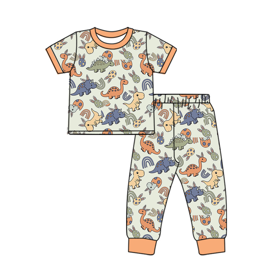 (Pre-order)BSPO0499 Dino Eggs Ear Print Boys Easter Pajamas Clothes Set