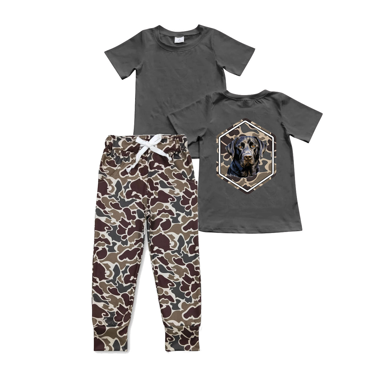 (Pre-order)BSPO0526 Dog Grey Top Camo Pants Boys Clothes Set