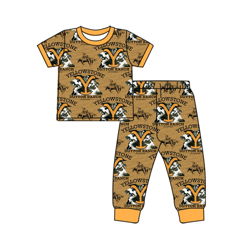 (Pre-order)BSPO0537 Yellowsto* Cowboy Western Print Boys Pajamas Clothes Set