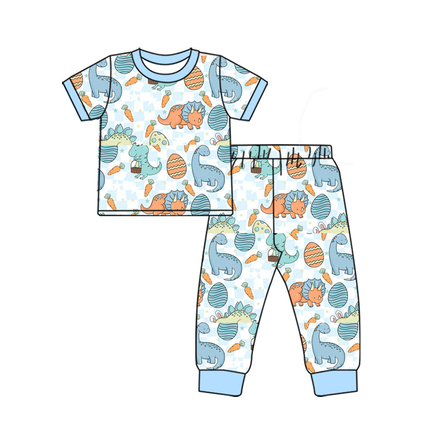 (Pre-order)BSPO0543 Dino Eggs Print Boys Easter Pajamas Clothes Set