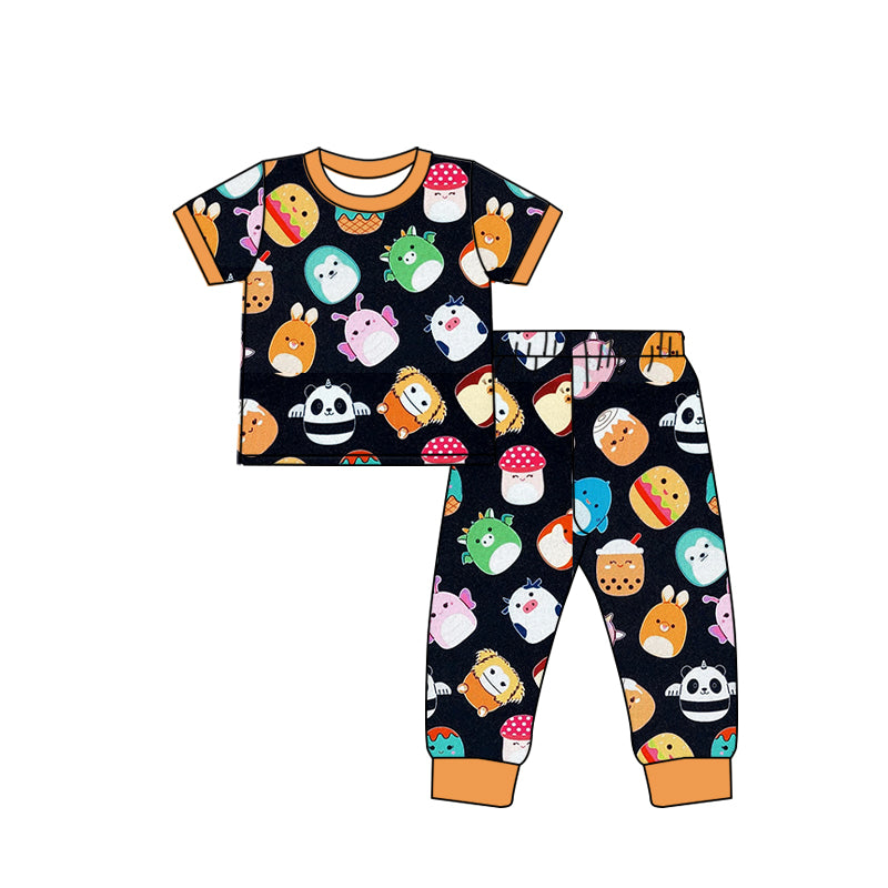 (Pre-order)BSPO0561 Cartoon Animals Black Print Boys Pajamas Clothes Set