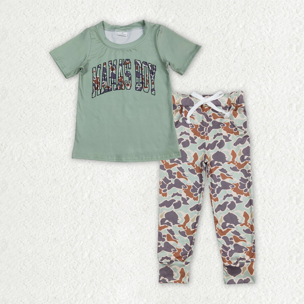 BSPO0575 MAMAS BOY Green Top Camo Pants Boys Clothes Set