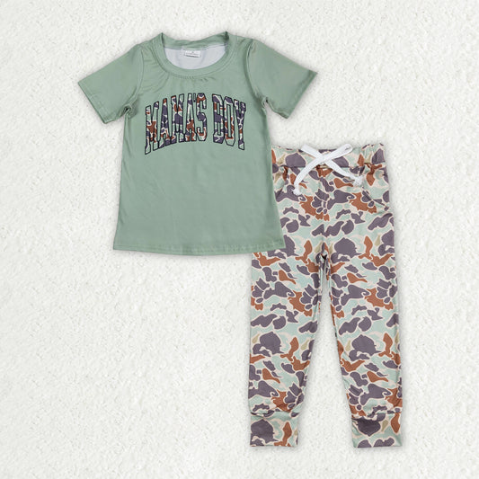 BSPO0575 MAMAS BOY Green Top Camo Pants Boys Clothes Set