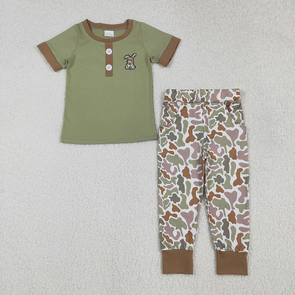 Camo Bunny Embroidery Kids Easter Matching Clothes Sibling Wear