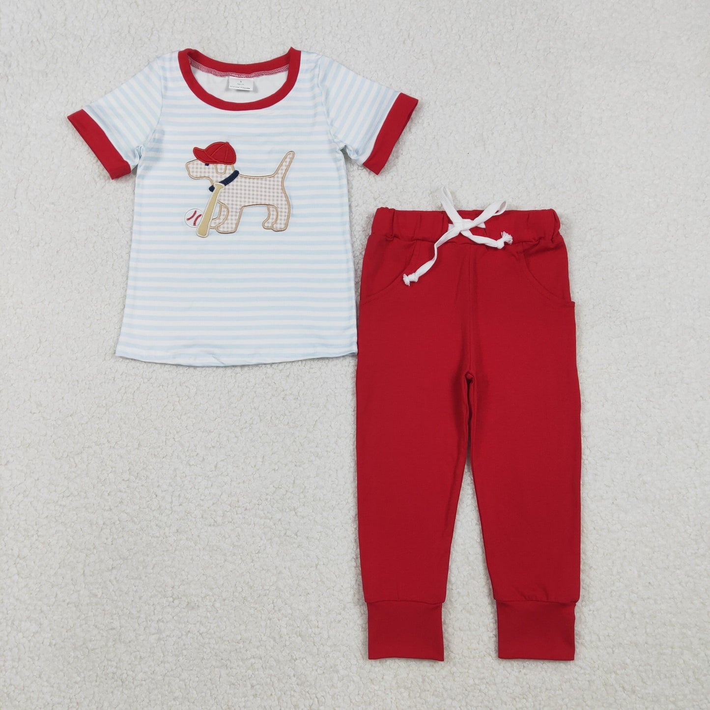 Baseball Dog Embroidery Stripes Boys Matching Clothes Brothers Wear