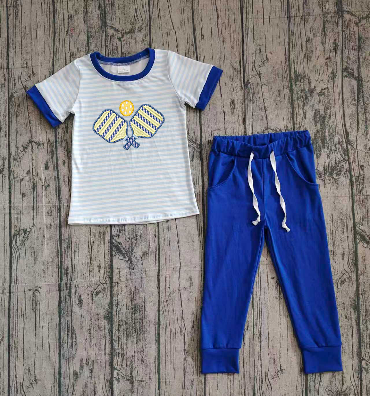 (Pre-order)BSPO0614 Tennis Stripes Top Blue Pants Boys Clothes Set