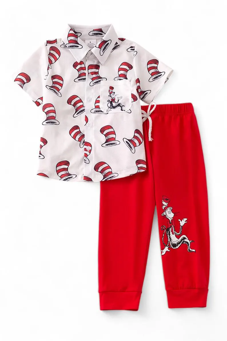 (Pre-order)BSPO0626 Dr.Reading Pocket Tee Shirts Top Red Pants Boys Clothes Set
