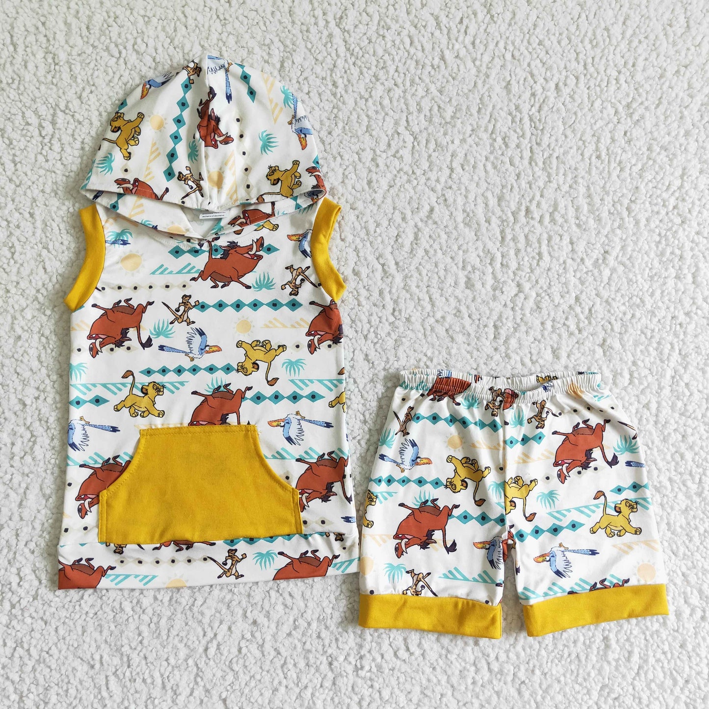 (Promotion)Cartoon lion Boy's hooded shorts summer outfits BSSO0039