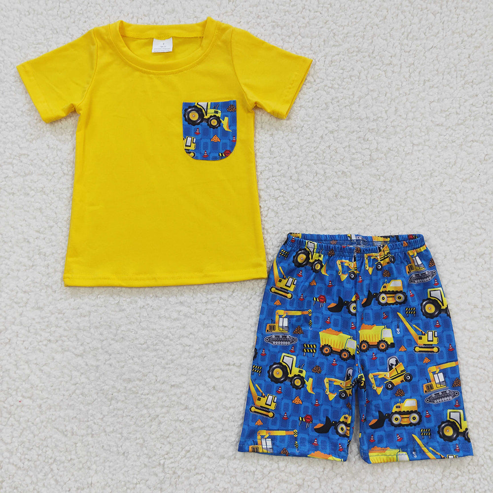 Pocket Top Construction Trucks Shorts Boys Summer Outfits Brothers Wear