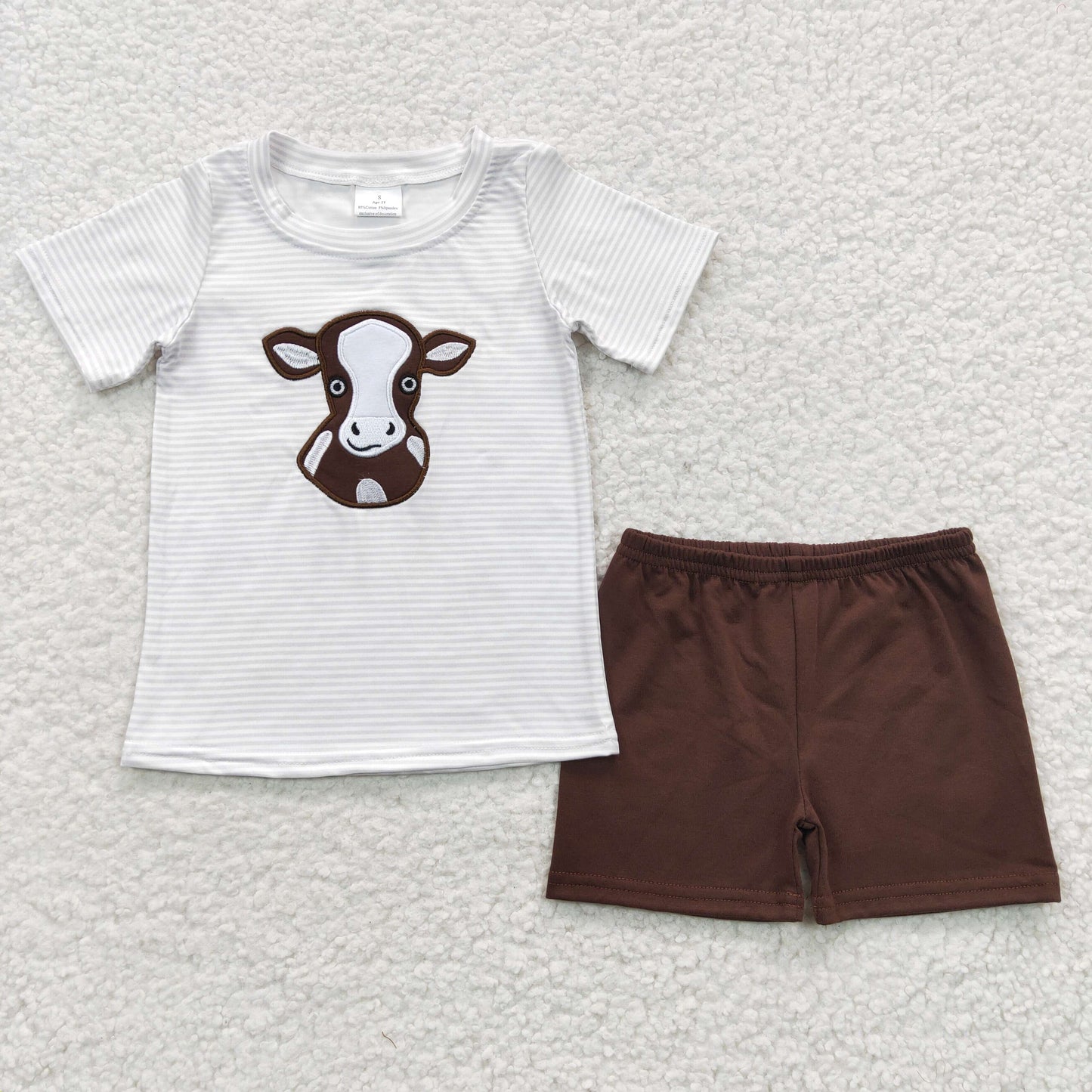 (Promotion)BSSO0218 Boys brown cow embroidery summer shorts outfits