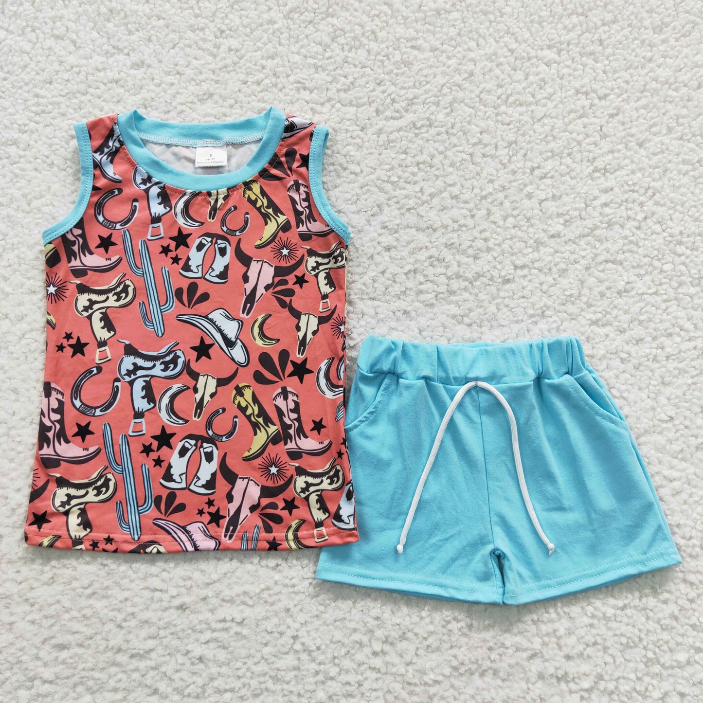 10 Design Tank Top Shorts Boys Summer Western Clothes Set Brothers Wear