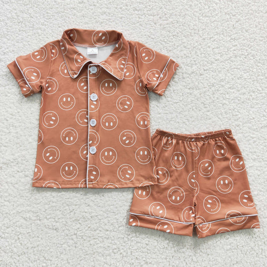 BSSO0274 Kids brown smile face summer short pajamas