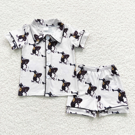 BSSO0277 Kids rodeo western summer short pajamas
