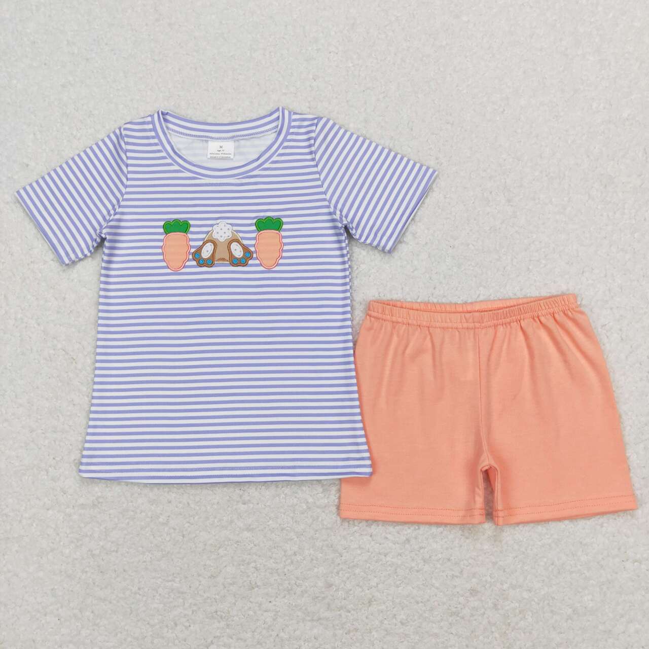 Bunny Carrot Embroidery Stripes Print Sibling Easter Matching Clothes
