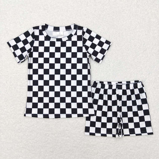 BSSO0327 Black Plaid Boys Shorts Pajamas Clothes Set