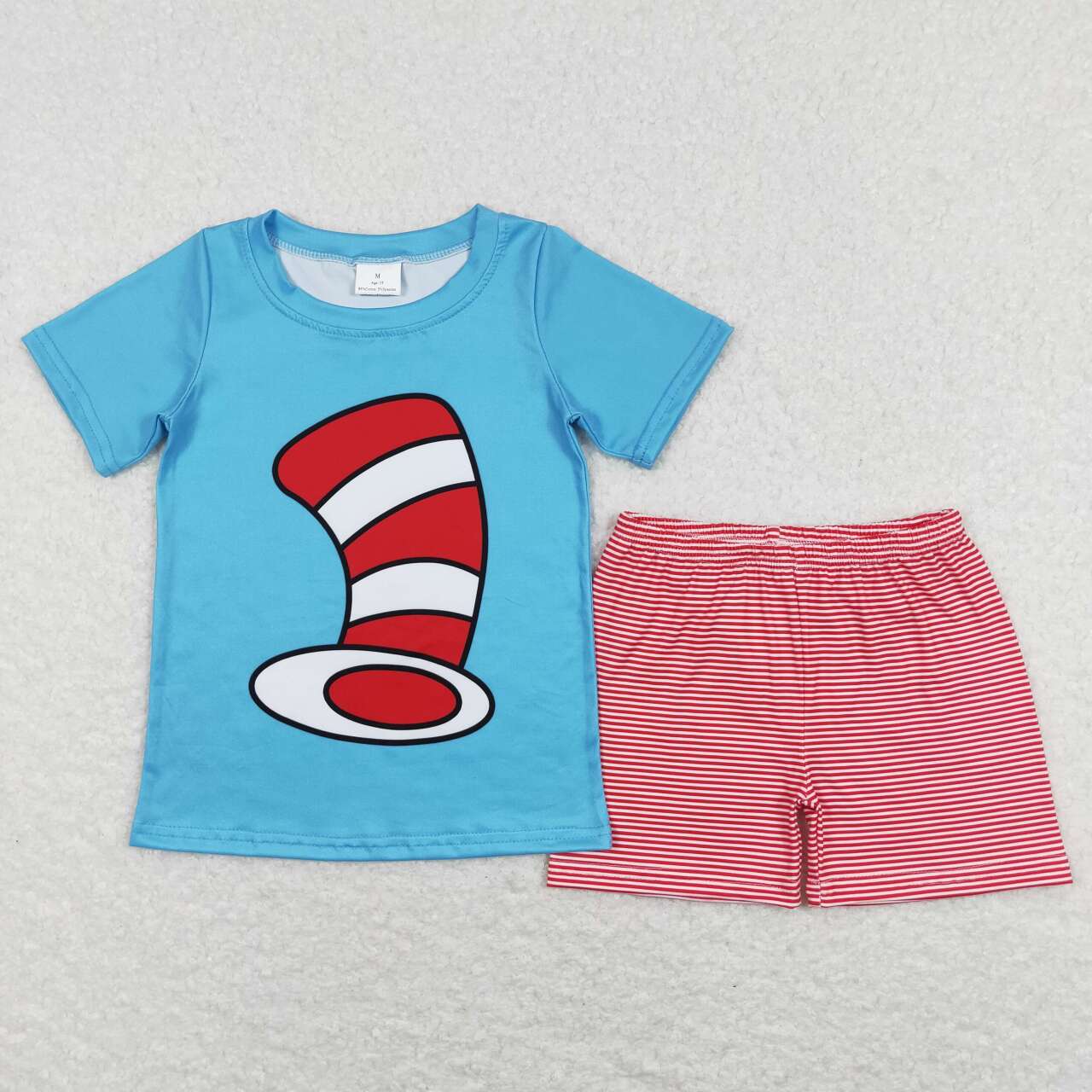 BSSO0346 Dr.Reading Hat Print Blue Top Boys Shorts Clothes Set