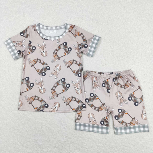 BSSO0349 Camo Truck Deer Boys Shorts Pajamas Clothes Set