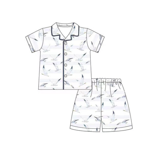 (Pre-order)BSSO0371 White Duck Print Boys Shorts Summer Pajamas Clothes Set