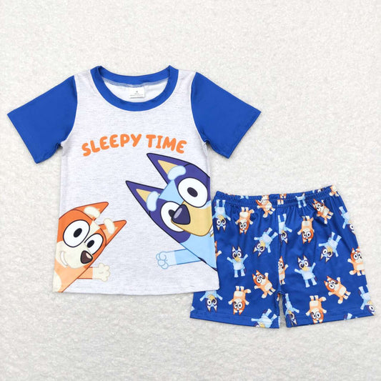 BSSO0421 Cartoon Dog Print Boys Summer Clothes Set