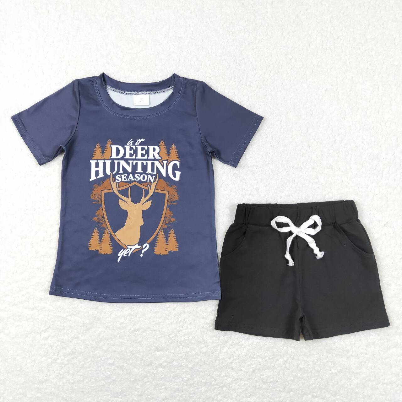 BSSO0470 Deer Hunting Season Top Black Shorts Boys summer Clothes Set