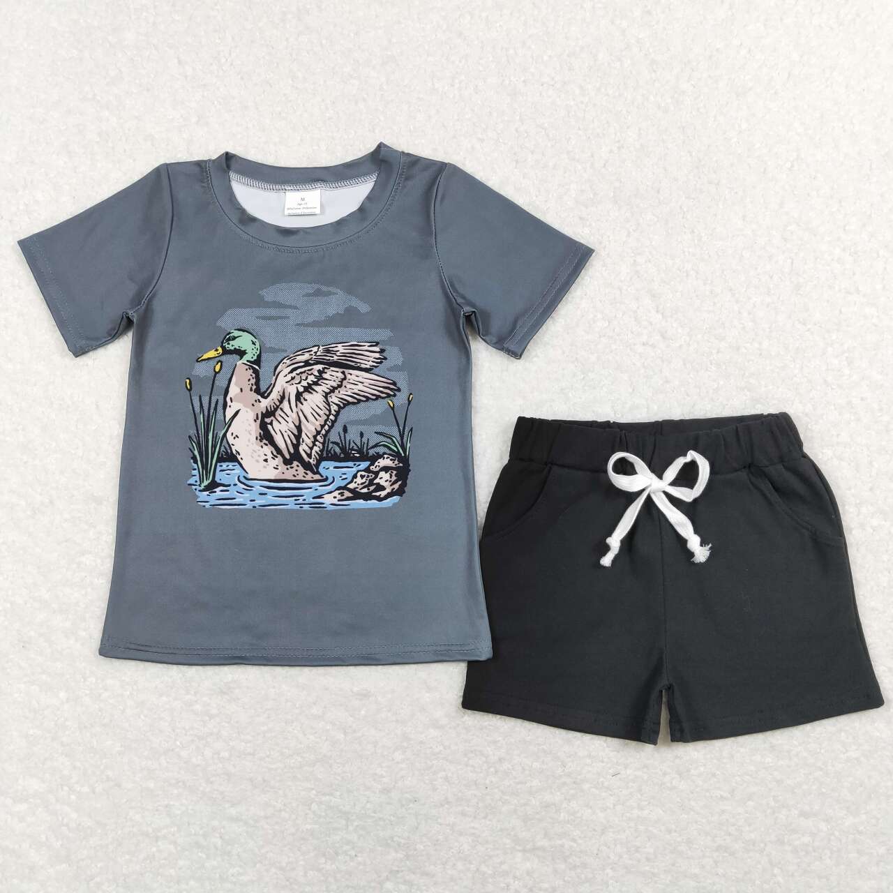 BSSO0487 Duck Grey Top Black Shorts Boys Summer Clothes Set