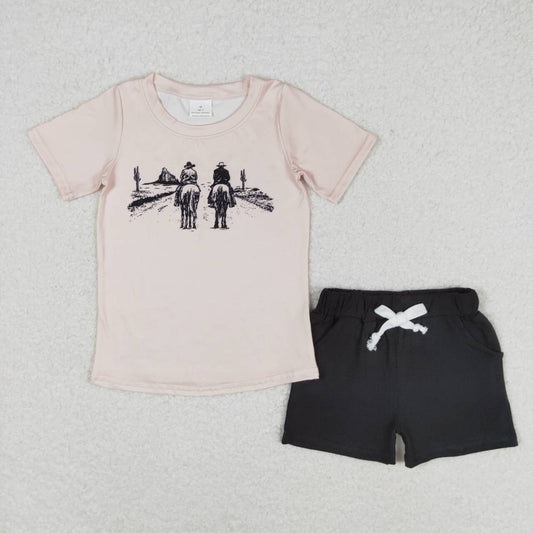 BSSO0499 Cowboy Top Black Shorts Boys Summer Clothes Set