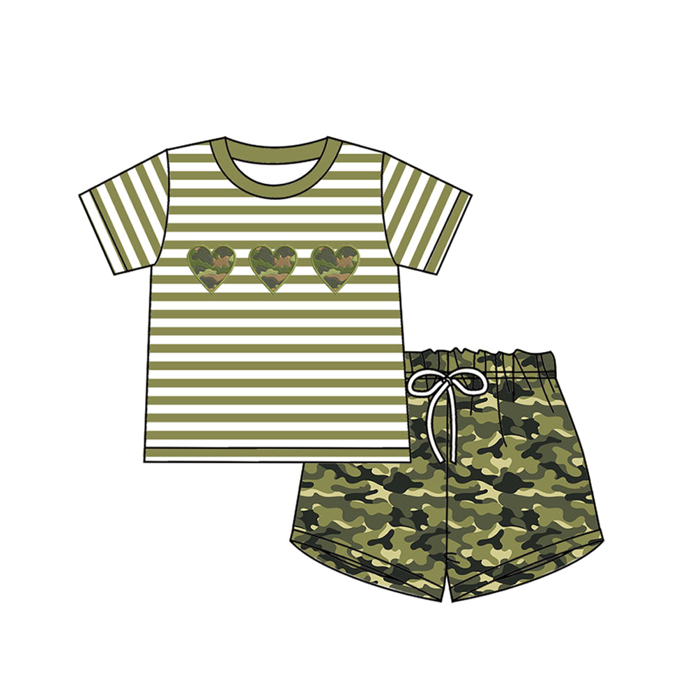 (Pre-order)BSSO0568 Camo Heart Print Boys Summer Clothes Set